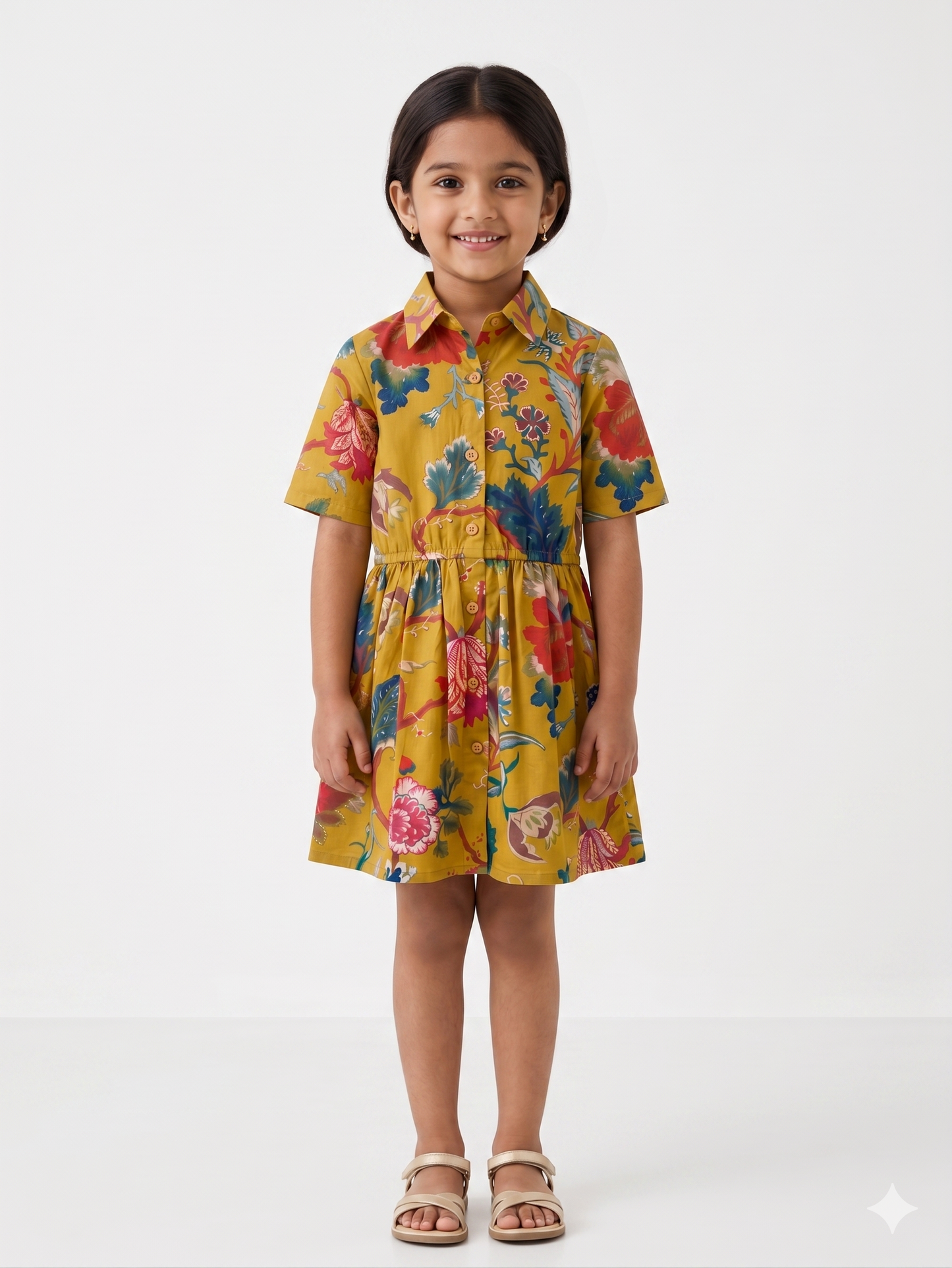 Mustard Marigold Cotton Shirt Dress