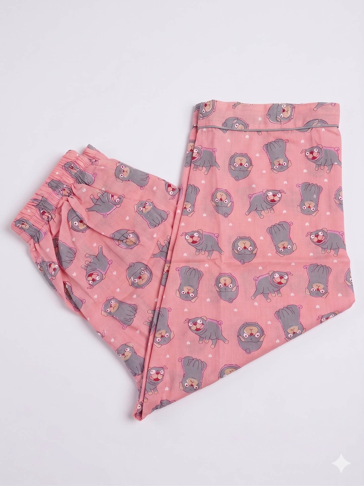 Playful Pug Pink Cotton Pajama Set