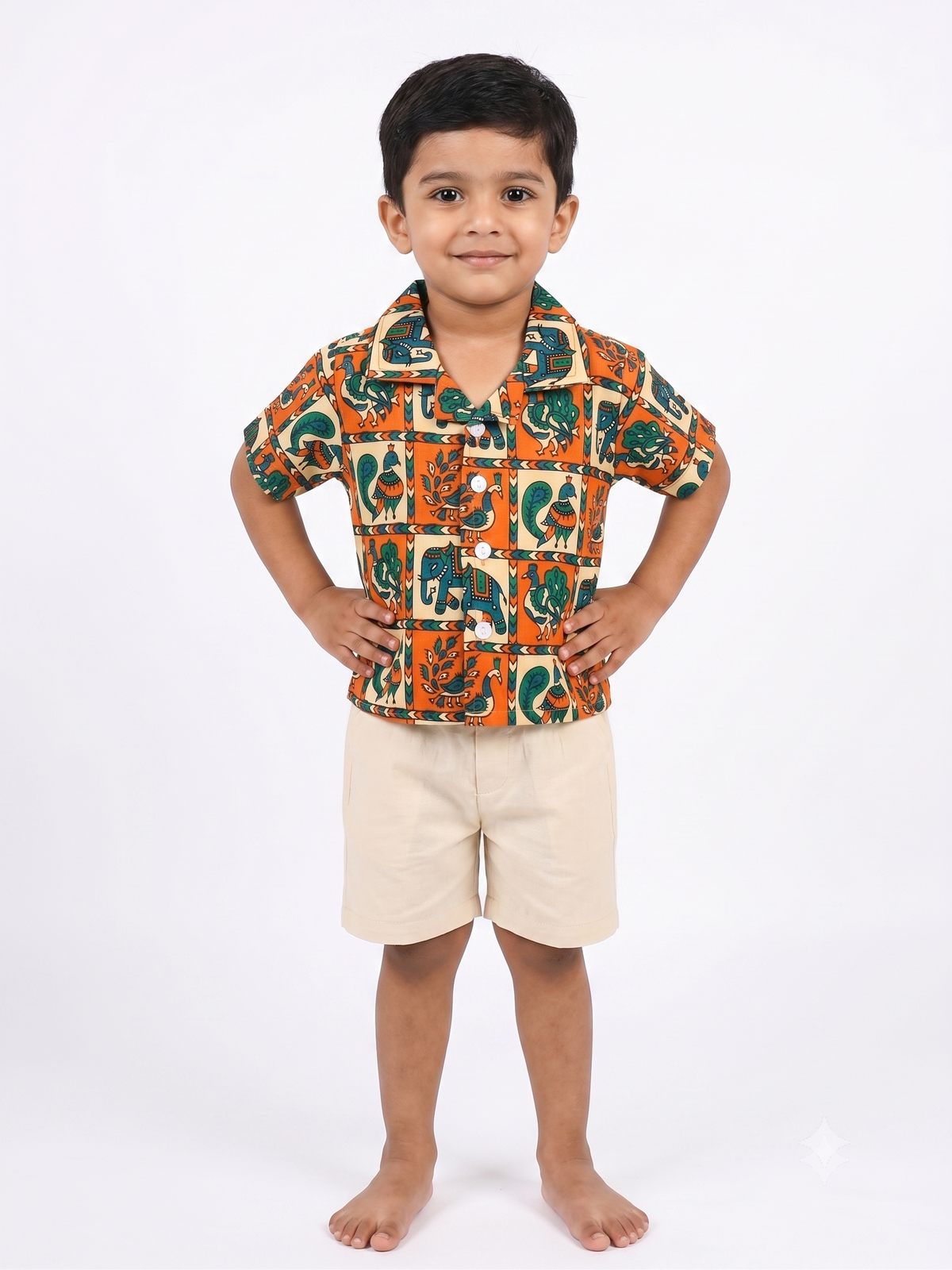 Traditional Elephant & Peacock Cotton Shirt