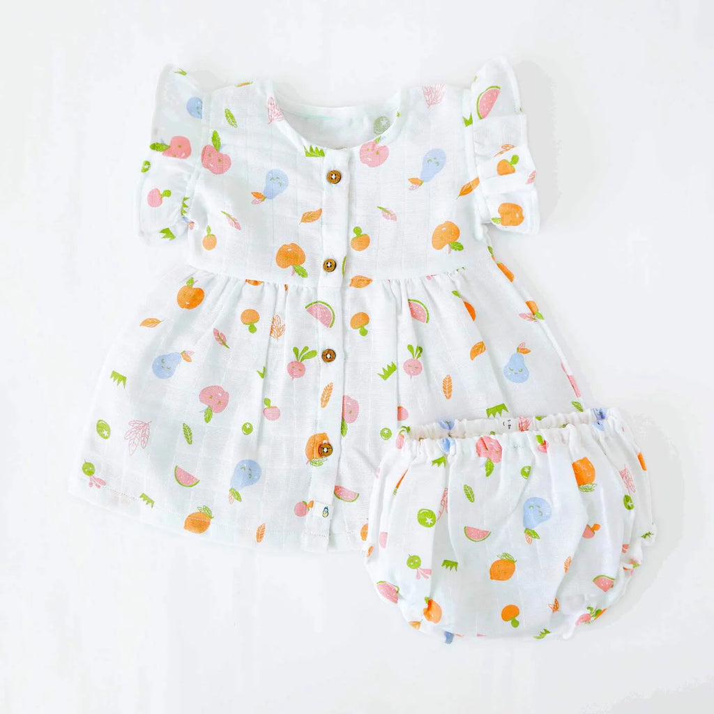 Magic Doodles - Half Sleeve Puff Muslin Cotton Frock with Bow (0m to 5 years) NEW