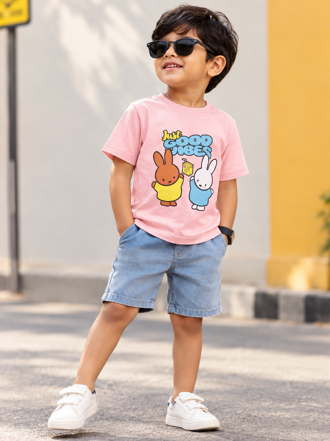 Just Good Vibes Bunny Cotton T-Shirt