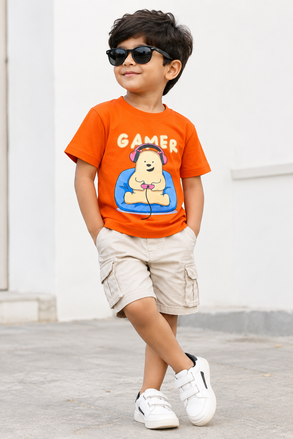 Gamer Bear Graphic Cotton T-Shirt