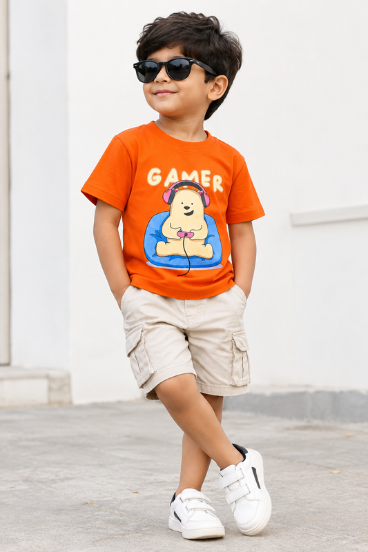 Gamer Bear Graphic Cotton T-Shirt
