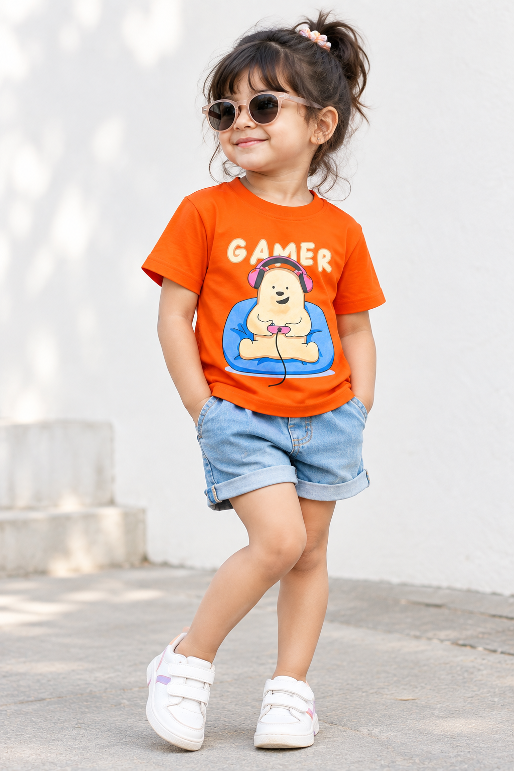 Gamer Bear Graphic Cotton T-Shirt