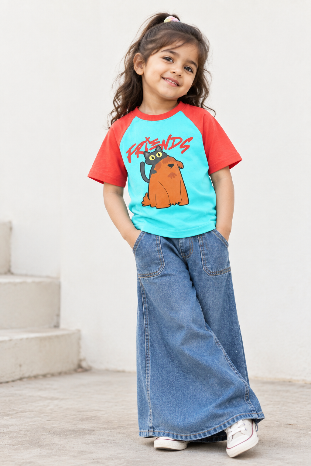Friends Dog & Cat Raglan Cotton T-Shirt