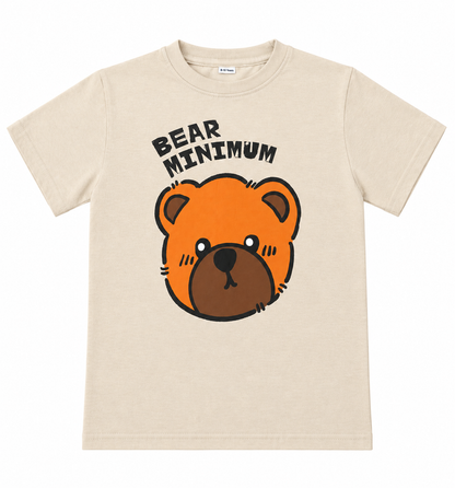 Beige kids T-shirt with a bear graphic, front view