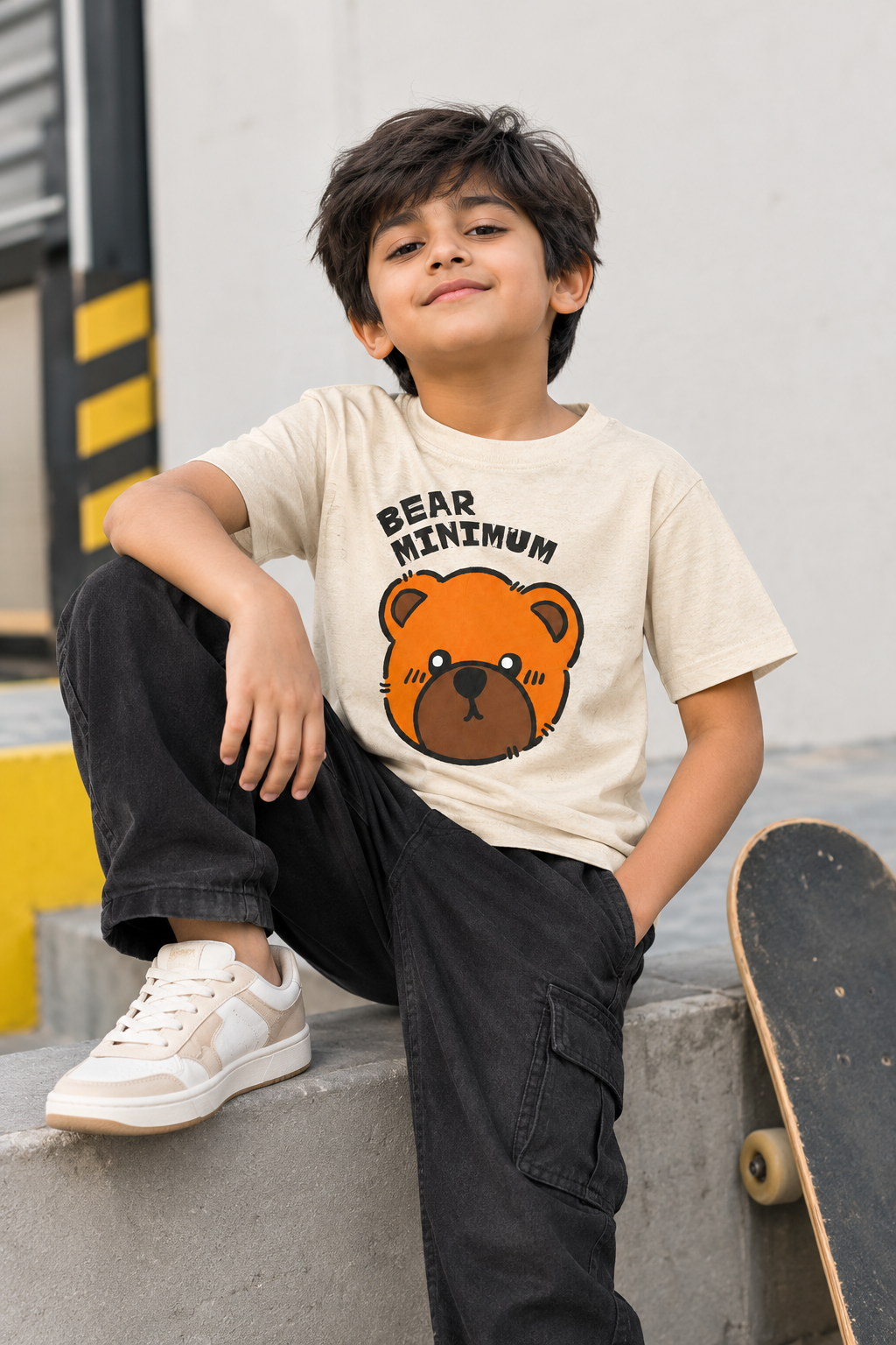 Beige bear graphic kids T-shirt product image