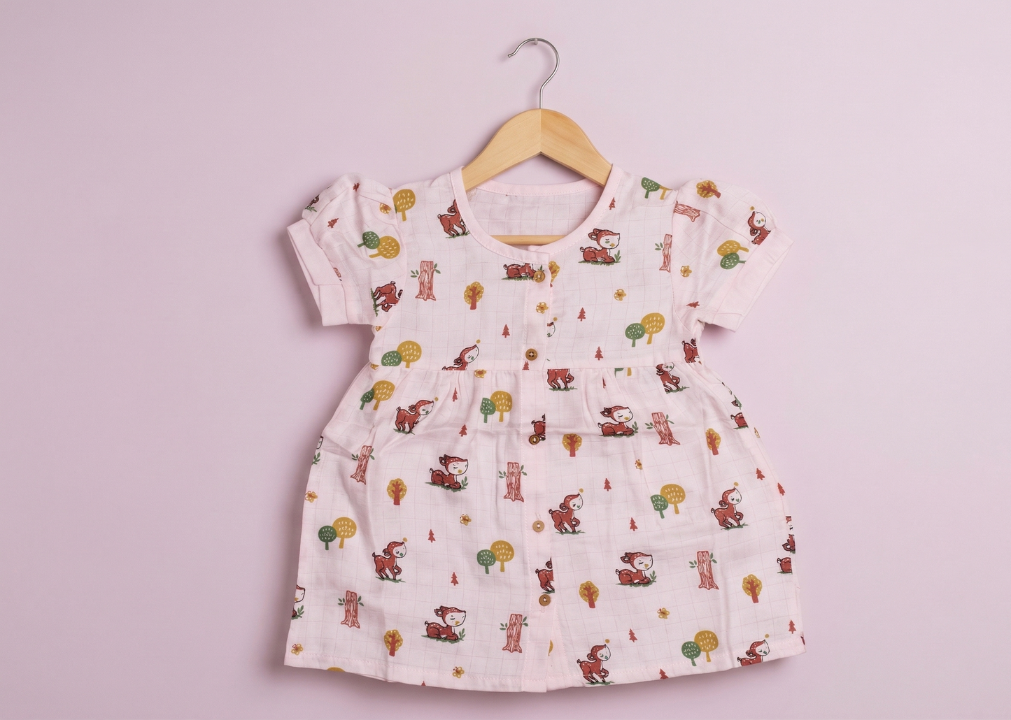 Blush Fawn Muslin Puff-Sleeve Dress