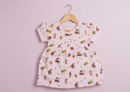 Blush Fawn Muslin Puff-Sleeve Dress