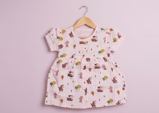 Blush Fawn Muslin Puff-Sleeve Dress