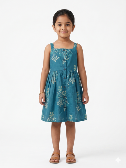 Teal Ocean Cotton Strap Dress
