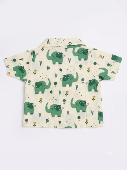 Playful Green Elephant Cotton Shirt