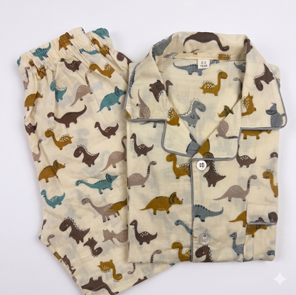 Earthy Dinosaur Cotton Half-Sleeve Pajama Set