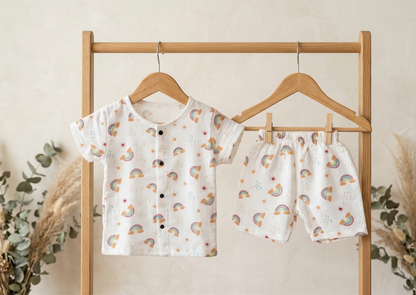 Sun & Rainbow Muslin Lounge Set – Earthy Tones