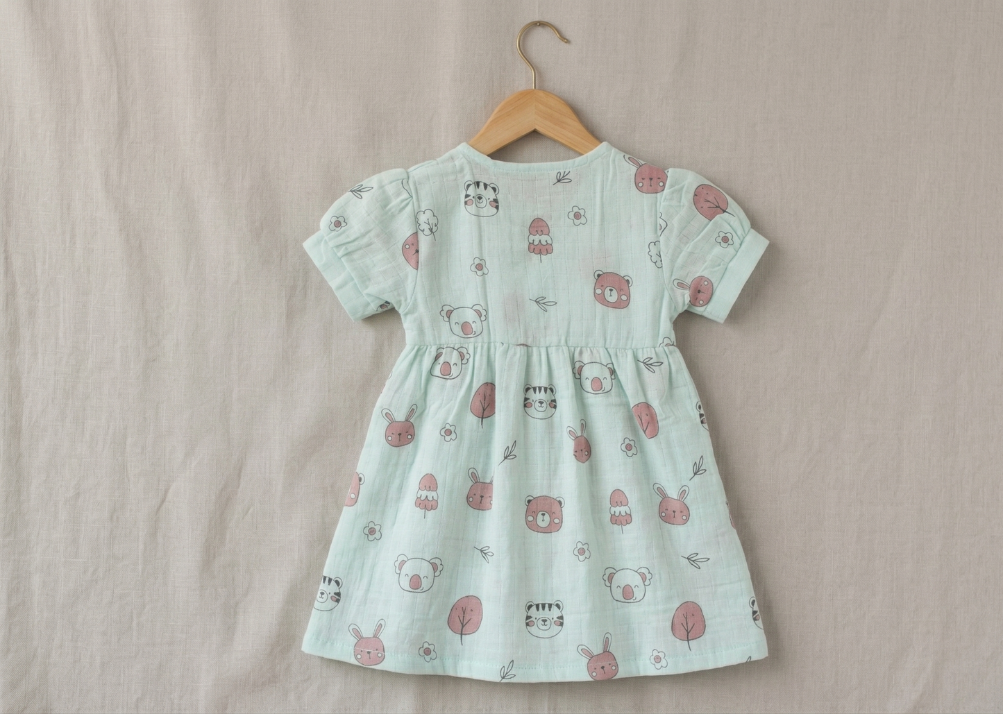 Aqua Friends Muslin Puff-Sleeve Dress
