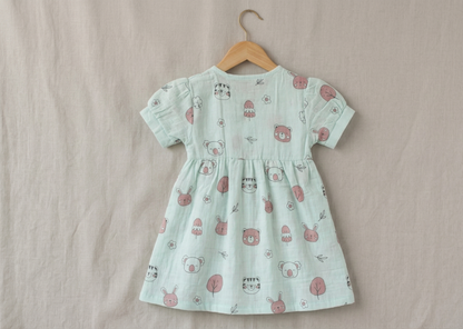 Aqua Friends Muslin Puff-Sleeve Dress