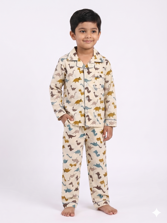 Earthy Dinosaur Cotton Pajama Set