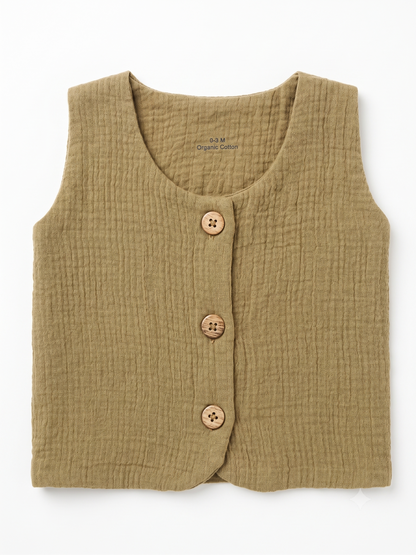 Khaki Green Crushed Muslin Jabla