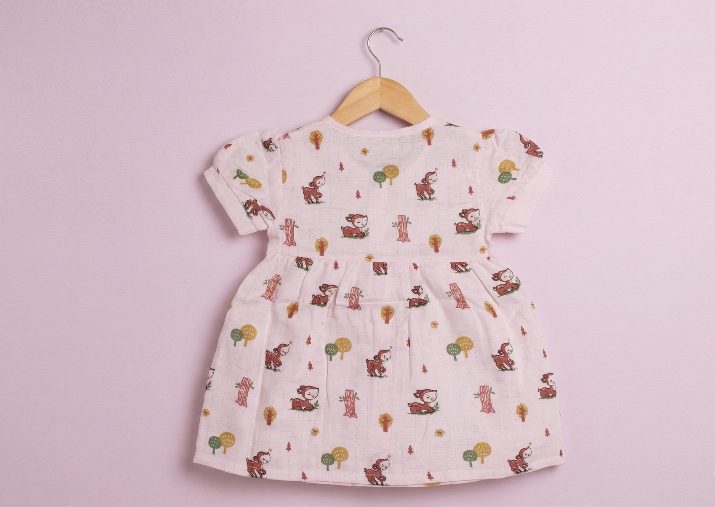 Blush Fawn Muslin Puff-Sleeve Dress