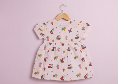 Blush Fawn Muslin Puff-Sleeve Dress