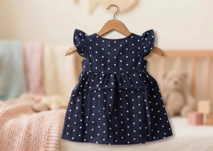 Midnight Polka Flutter Dress
