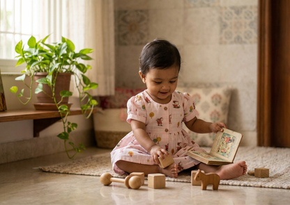 Blush Fawn Muslin Puff-Sleeve Dress