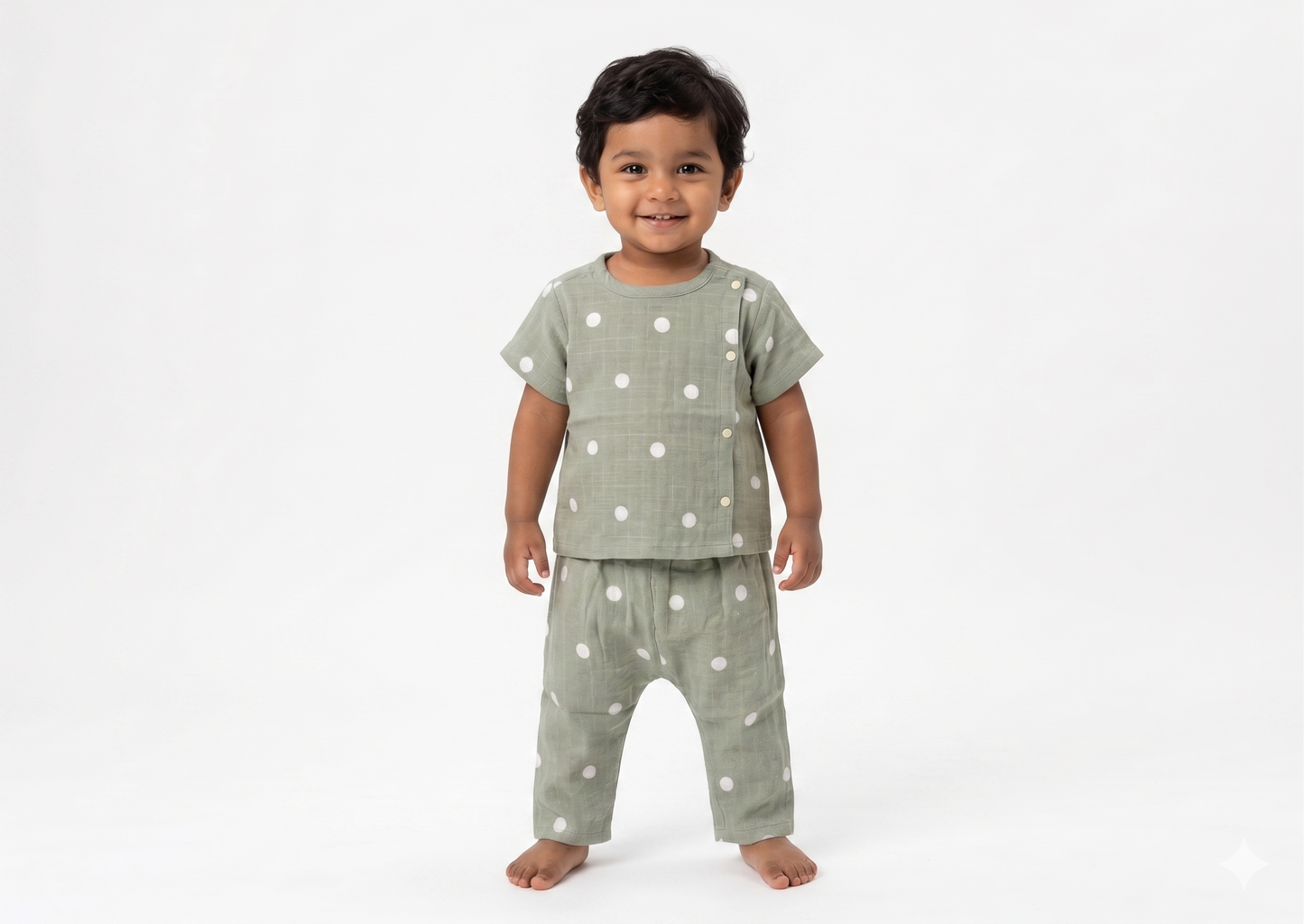 Mint Polka Dot Muslin Set