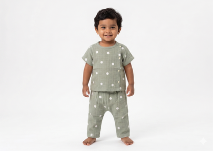 Mint Polka Dot Muslin Set