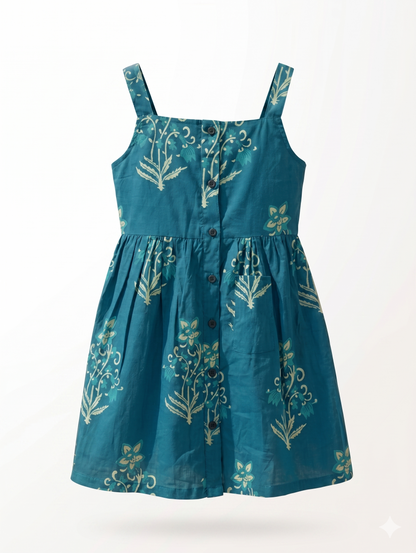 Teal Ocean Cotton Strap Dress
