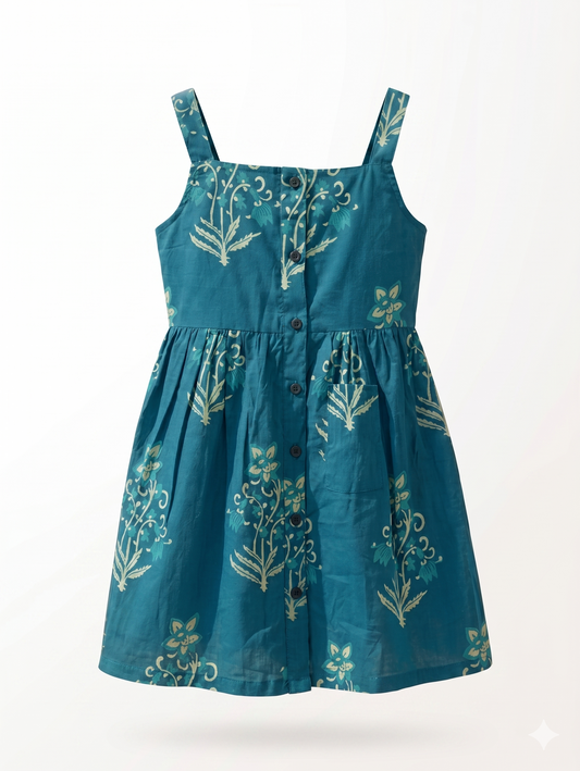 Teal Ocean Cotton Strap Dress
