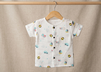 Little Adventurer Muslin Set – Transport Print