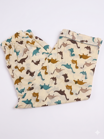 Earthy Dinosaur Cotton Half-Sleeve Pajama Set