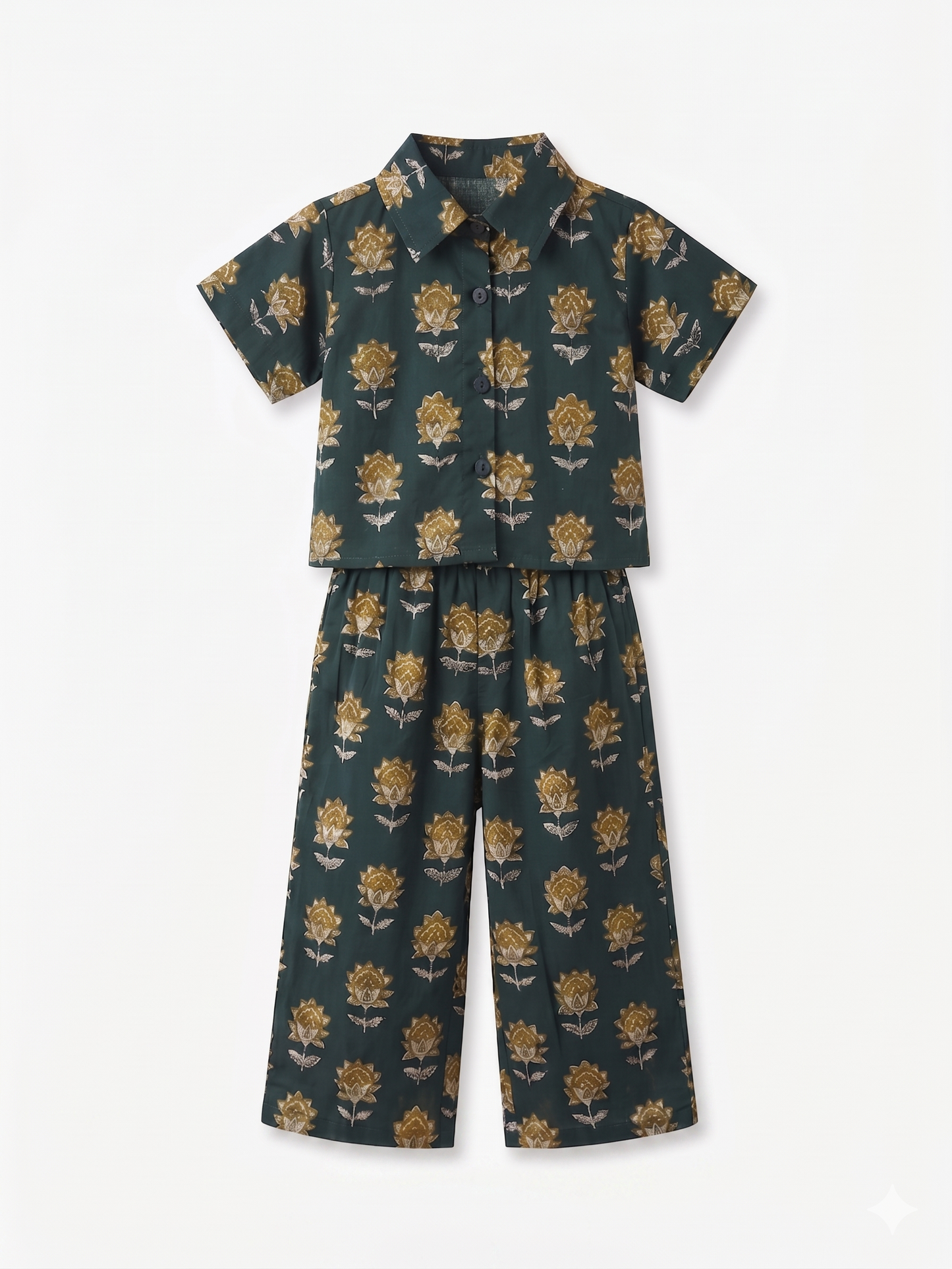 Dark Green Lotus Cotton Co-ord Set