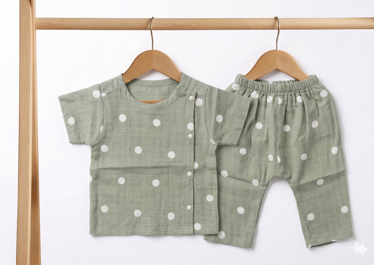 Mint Polka Dot Muslin Set