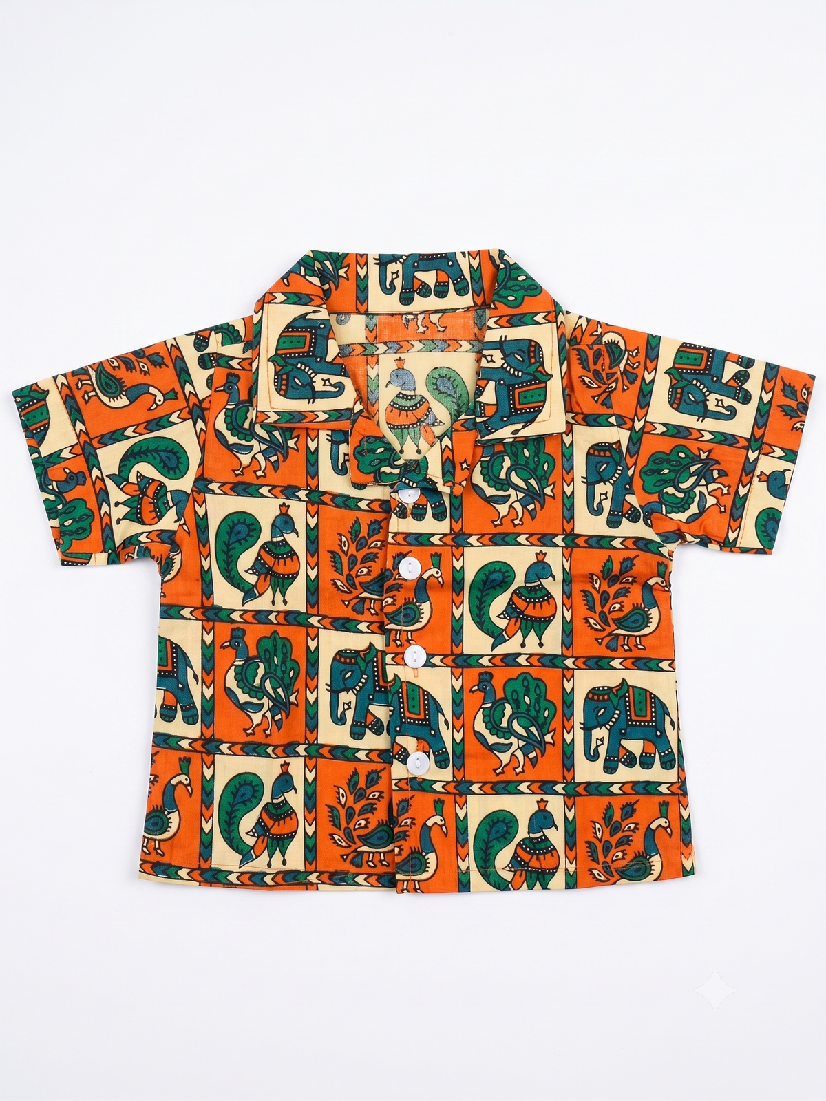 Traditional Elephant & Peacock Cotton Shirt