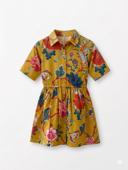 Mustard Marigold Cotton Shirt Dress