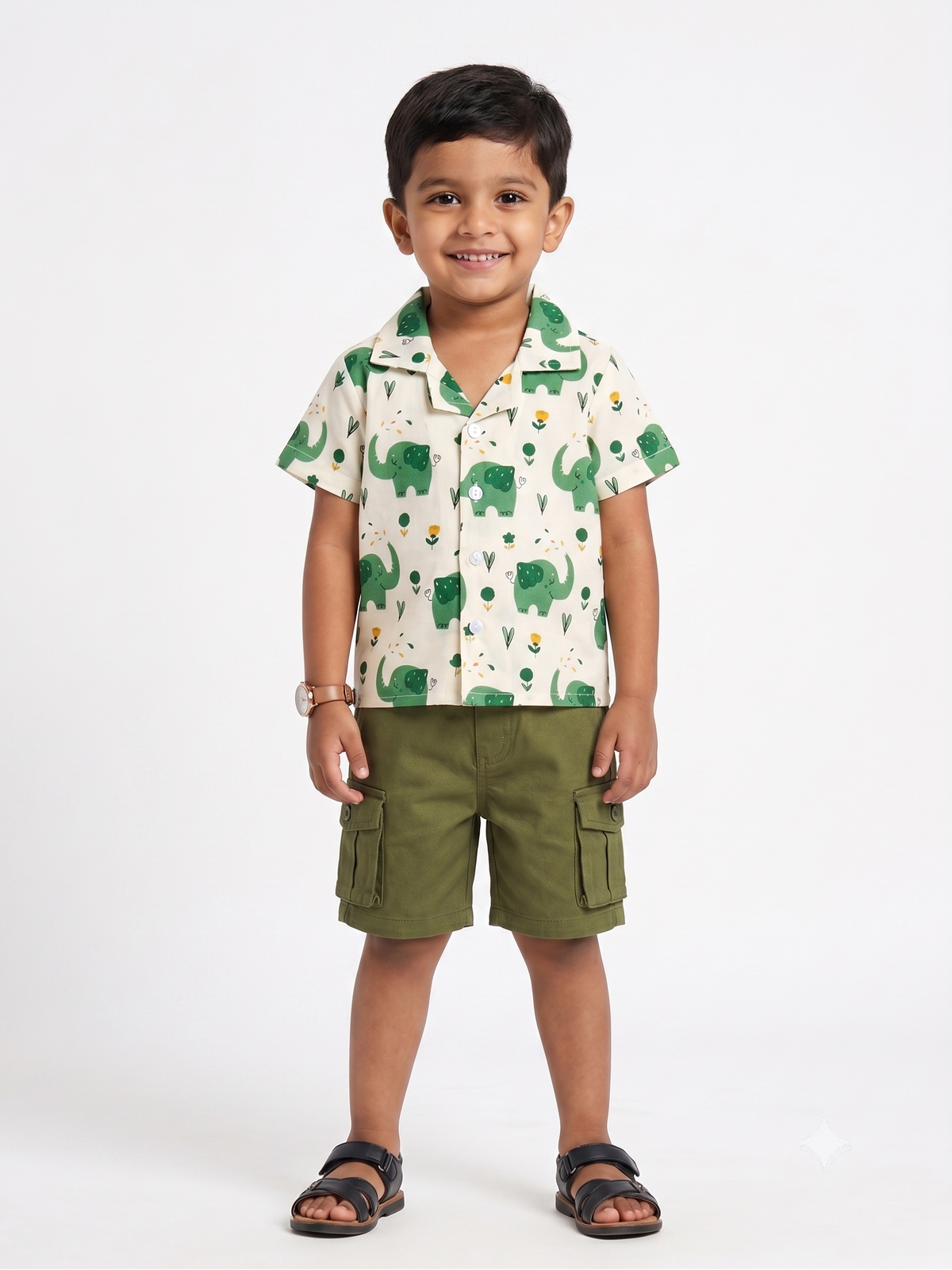Playful Green Elephant Cotton Shirt