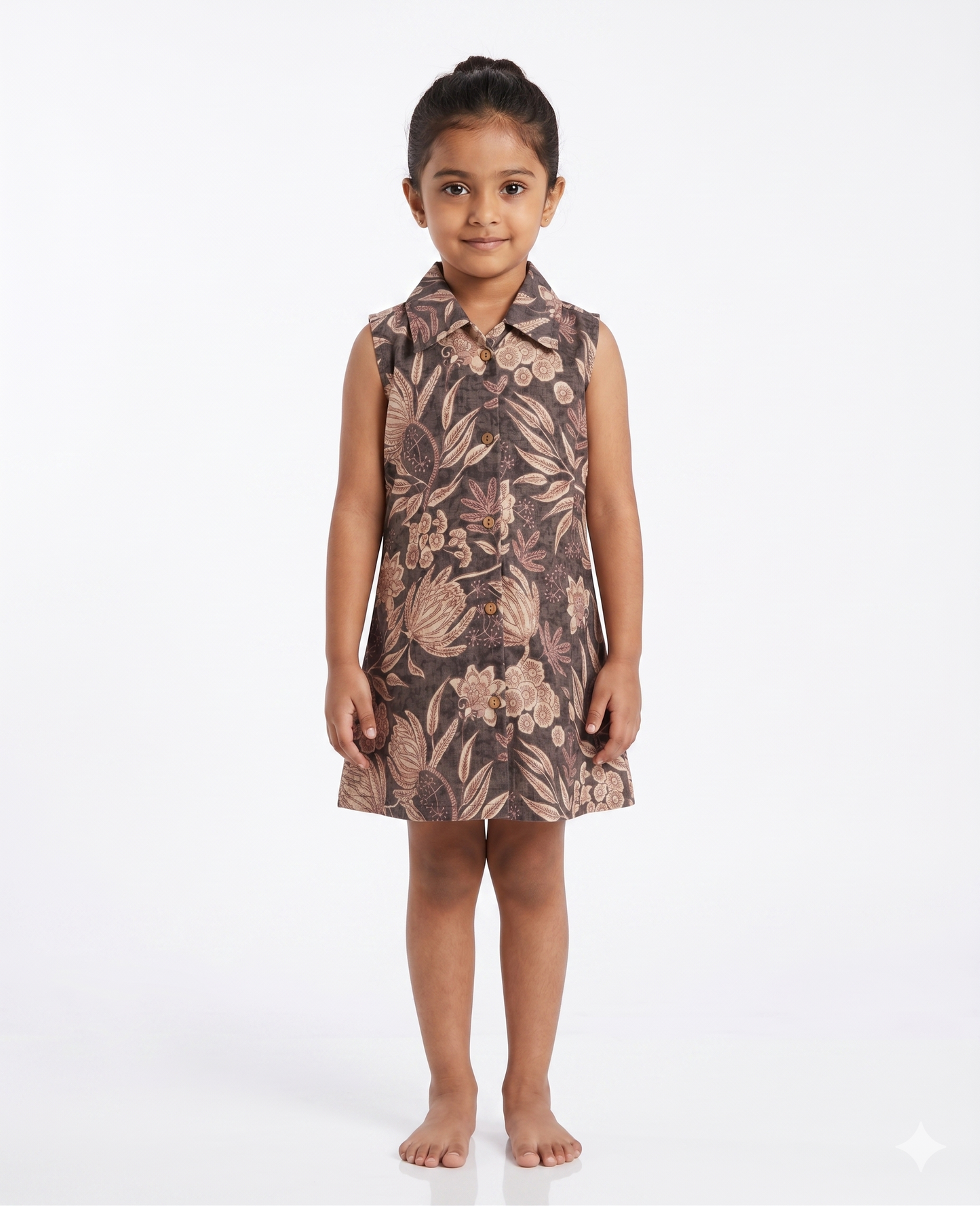 Earthy Botanical Cotton Sleeveless Dress