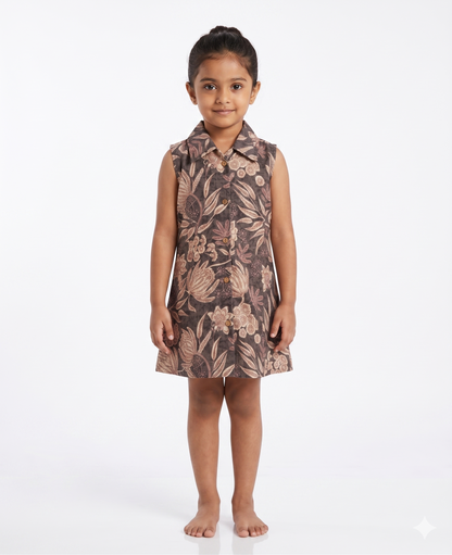 Earthy Botanical Cotton Sleeveless Dress