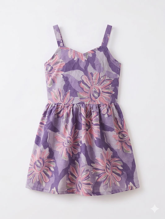 Lavender Bloom Cotton Strap Dress