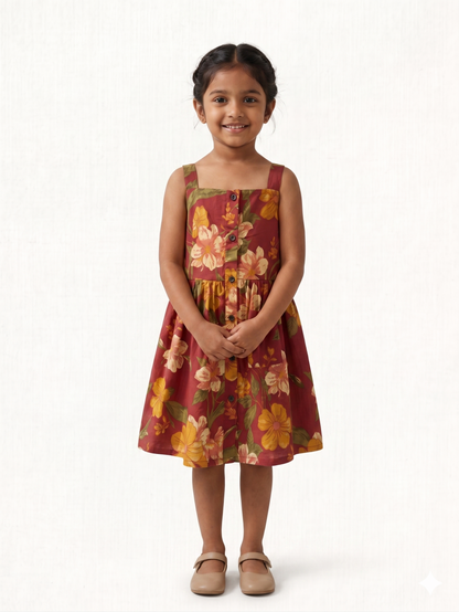 Crimson Amber Cotton Strap Dress