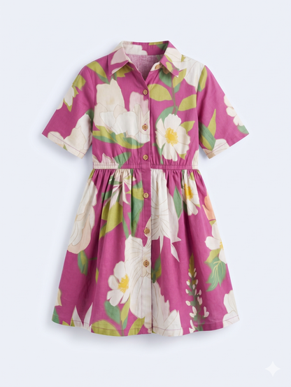 Plum Blossom Cotton Shirt Dress