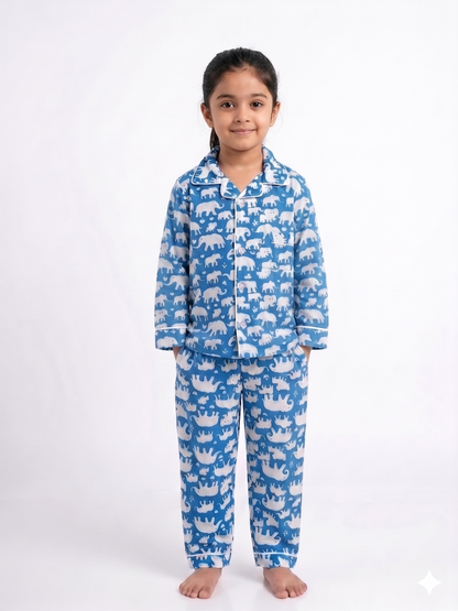 Blue Elephant Cotton Pajama Set