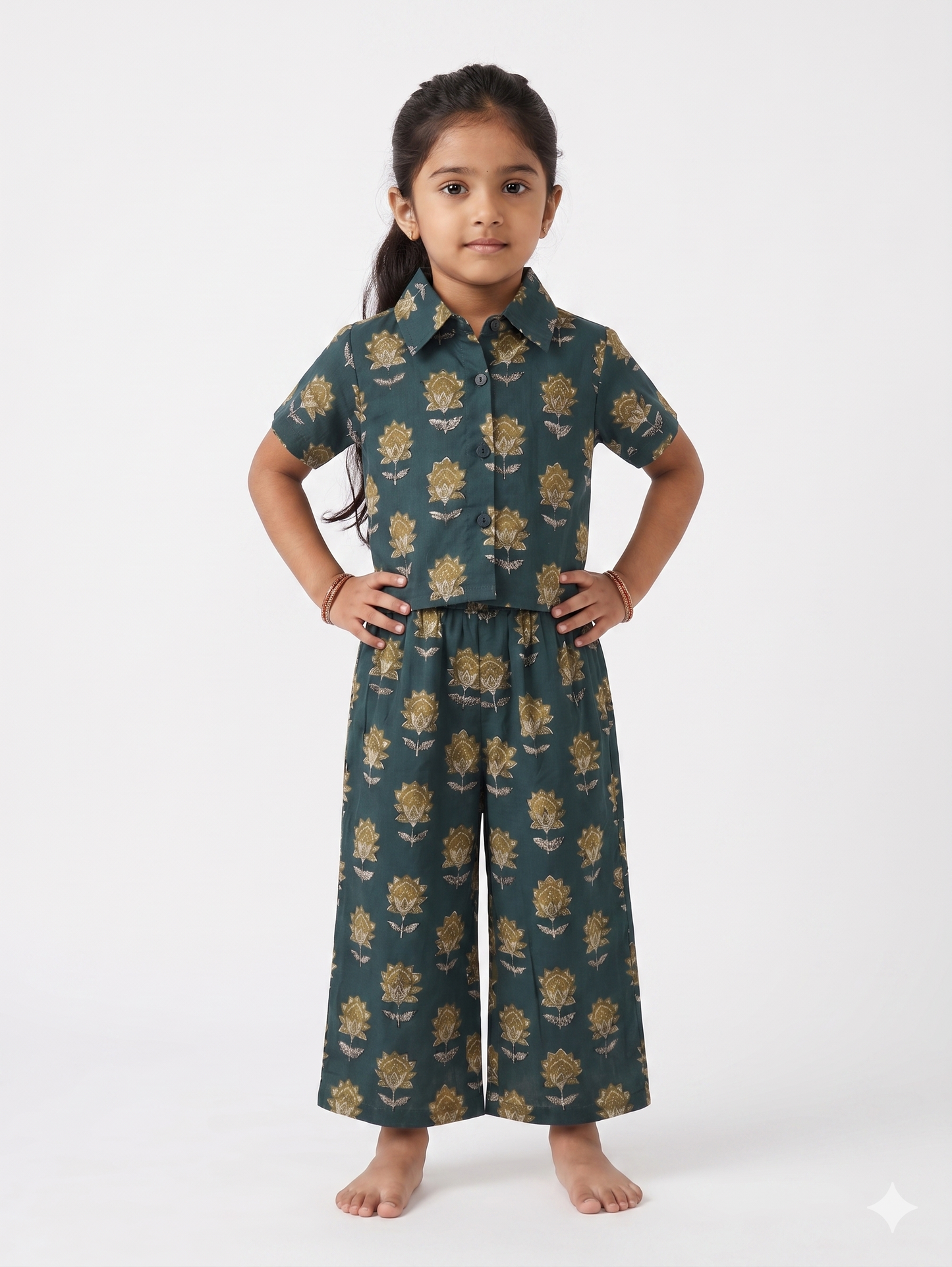 Dark Green Lotus Cotton Co-ord Set