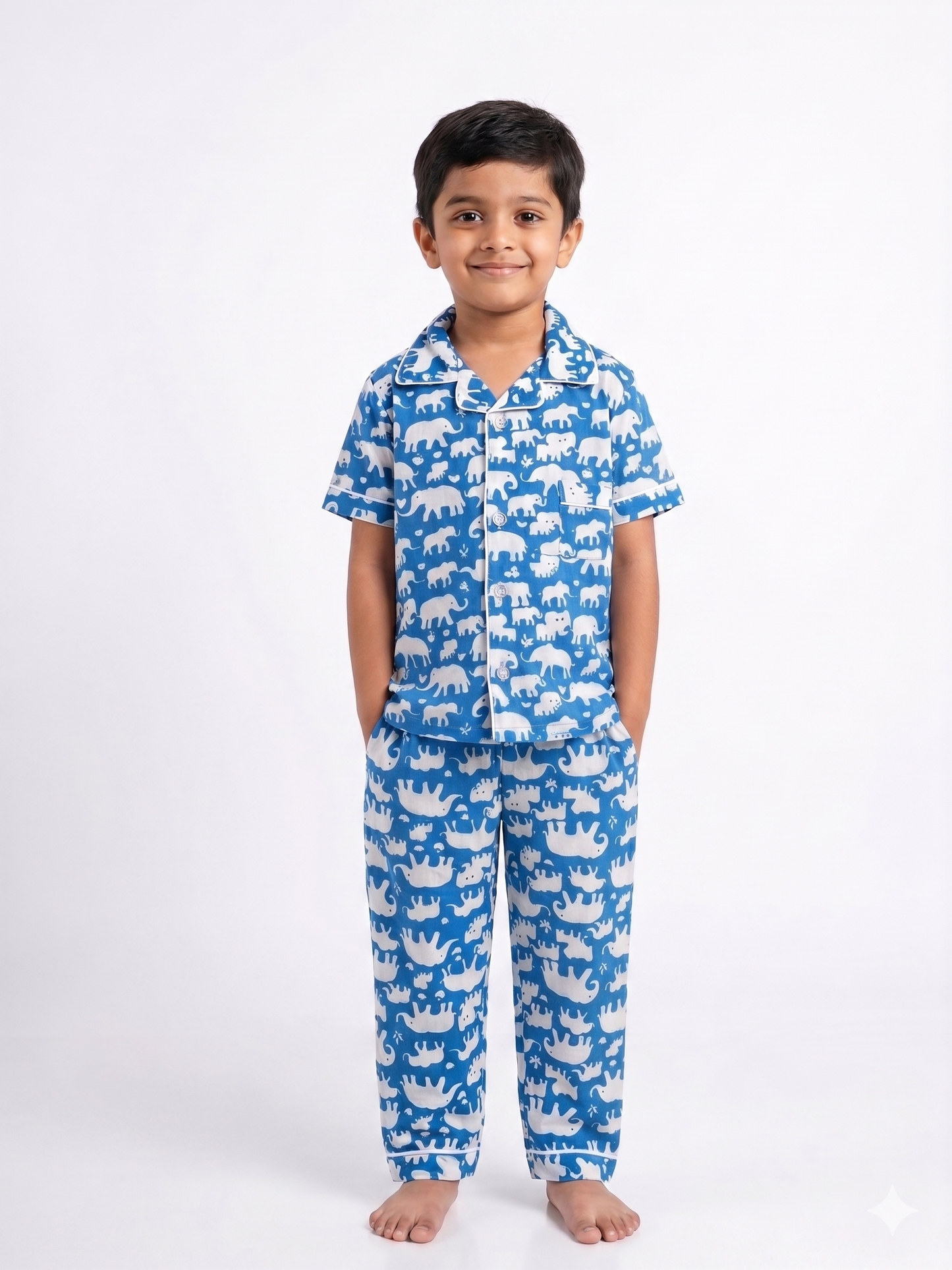 Blue Elephant Cotton Half-Sleeve Pajama Set