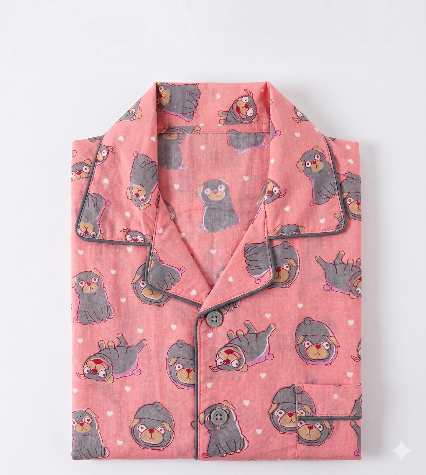 Playful Pug Pink Cotton Pajama Set