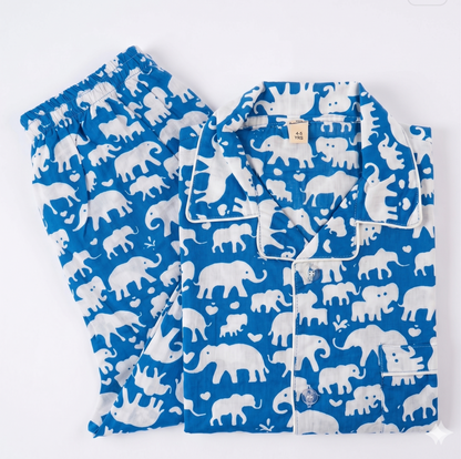 Blue Elephant Cotton Half-Sleeve Pajama Set