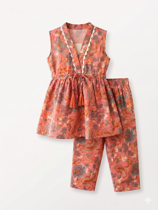 Peach Paisley Cotton Co-ord Set