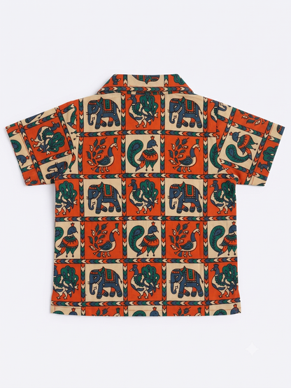 Traditional Elephant & Peacock Cotton Shirt