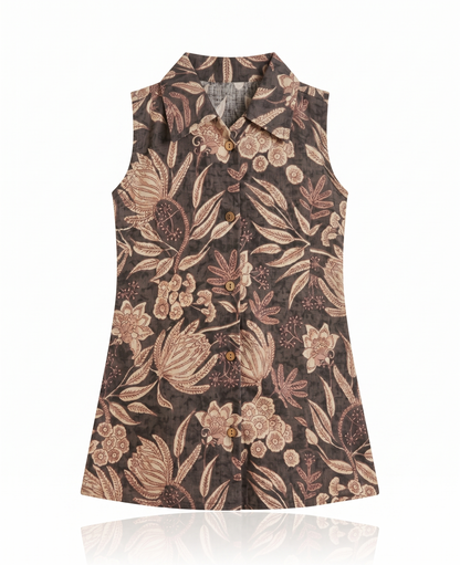 Earthy Botanical Cotton Sleeveless Dress